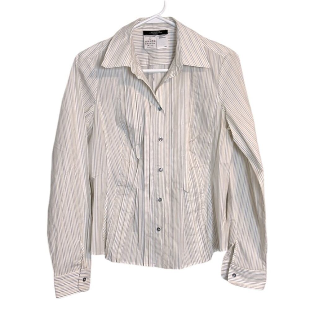 Weekend MaxMara white with tan/black stripes button down blouse - large - Picture 2 of 6